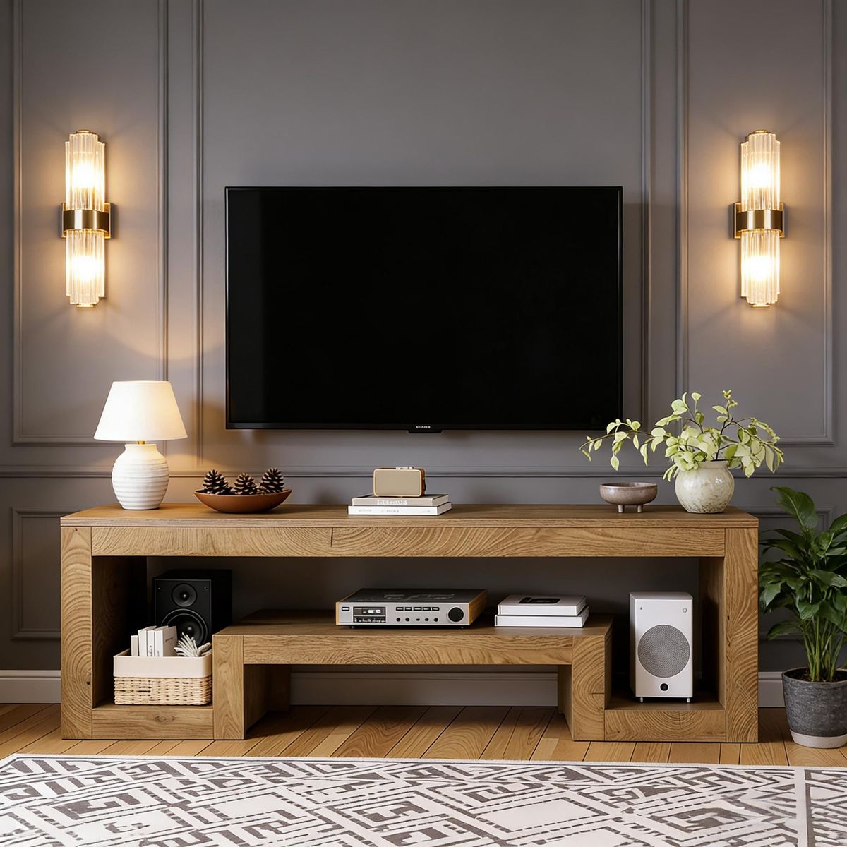 Center TV Stand, Vintage Entertainment Center Media Console Stand_maomaolike.com
