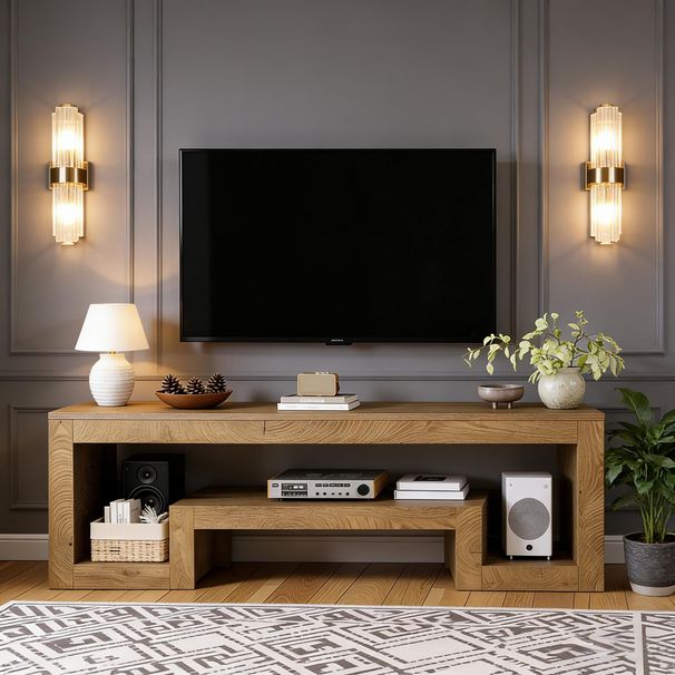 Center TV Stand, Vintage Entertainment Center Media Console Stand_maomaolike.com