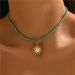 Retro Golden-Toned Sun Pendant Necklace For Women Elegant Turquoise Beads Chain Choker Neck Statement Party Vintage_maomaolike.com