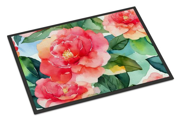 Alabama Camellia In Watercolor Doormat Front Door Mat Indoor Outdoor Rugs For Entryway, Non Slip Washable Low Pile, 24H X 36W_maomaolike.com