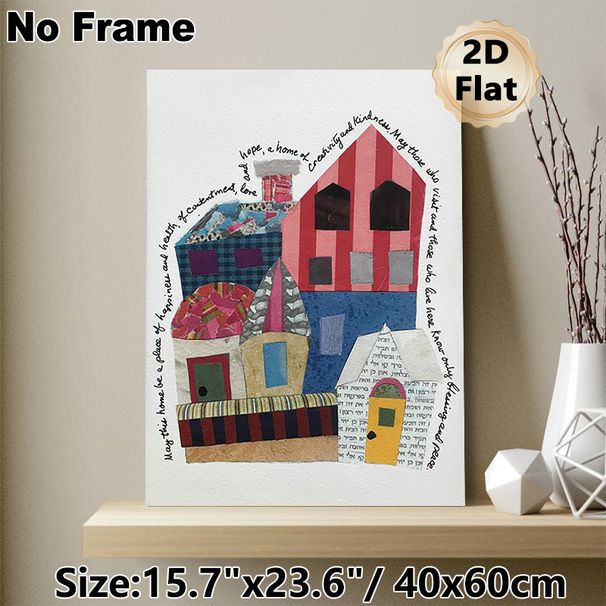 Warm Home Blessing Painting Poster, Collage-style Colorful Whimsical Houses Poster, Heartfelt Blessing Design Brings Cozy Vibes, Ideal For Home Living_maomaolike.com