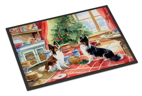 Papillon Christmas Cookies Doormat Front Door Mat Indoor Outdoor Rugs For Entryway, Non Slip Washable Low Pile, 24H X 36W_maomaolike.com