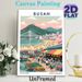 Busan Themed Painting Poster, Vibrant Retro Style Poster, Features Lively Harbor Market, Beach, Bridge & Cherry Blossom Scene, Ideal For Home, Living_maomaolike.com