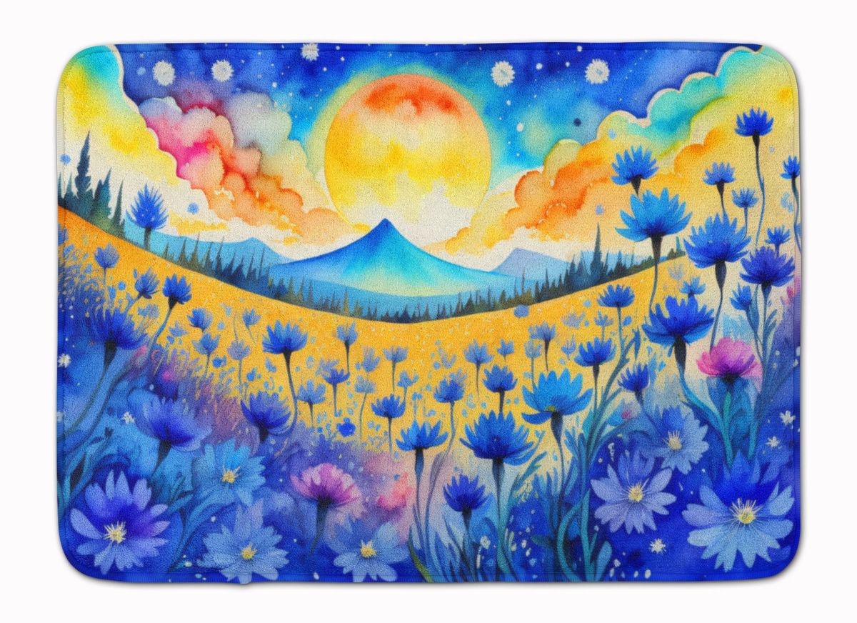 Blue Cornflowers In Color Memory Foam Kitchen Mat Machine Washable Anti-Fatigue Mat Cushion Comfort Bath Mat Or Kitchen Rug_maomaolike.com