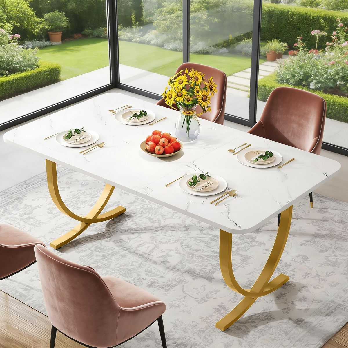 Modern Dining Table Kitchen Table With Marble Table Top_maomaolike.com