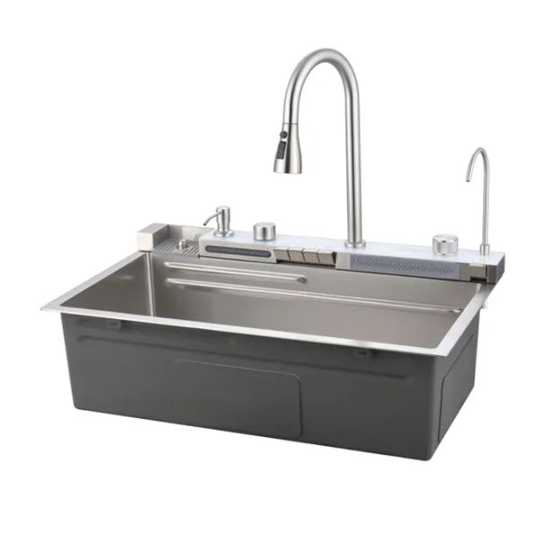 Pull-out Facuet Single Bowl Sink Kitchen Vegetable Sink 304 Whale Waterfall Sink Dish Sink Household Vegetable Washing Basin_maomaolike.com