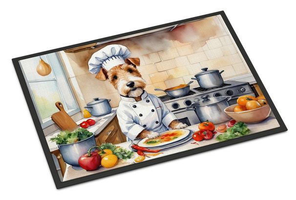 Fox Terrier The Chef Doormat Front Door Mat Indoor Outdoor Rugs For Entryway, Non Slip Washable Low Pile, 24H X 36W_maomaolike.com