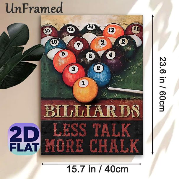 Billiards Themed Painting Poster, Vintage Distressed Billiard Balls & Slogan Poster, Retro Decorative Piece Ideal For Billiards Room, Game Room_maomaolike.com