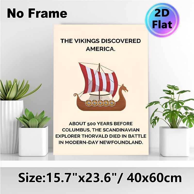 Viking Discovery Themed Painting Poster, Clean Illustrated Viking Longship With Historical Facts Poster, Educational Wall Decor Suitable For Study_maomaolike.com