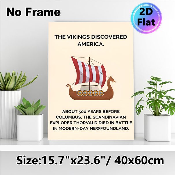Viking Discovery Themed Painting Poster, Clean Illustrated Viking Longship With Historical Facts Poster, Educational Wall Decor Suitable For Study_maomaolike.com