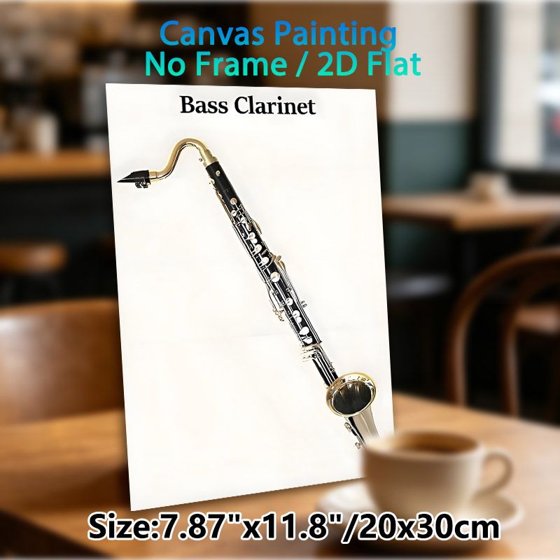Bass Clarinet Themed Painting Poster, Sleek Black & Metallic Detailed Instrument Illustration Poster, Elegant Musical Decor Ideal For Music Studio_maomaolike.com