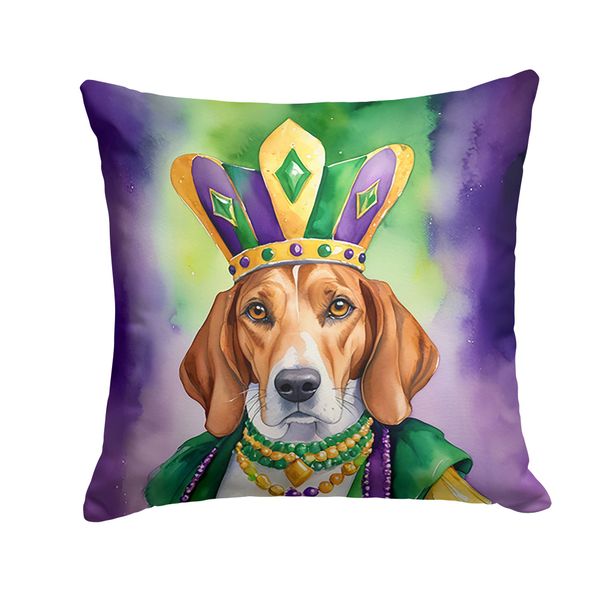 English Foxhound King Of Mardi Gras Throw Pillow Machine Washable, Indoor Outdoor Decorative Pillow For Couch, Bed Or Patio, 14Hx14W_maomaolike.com
