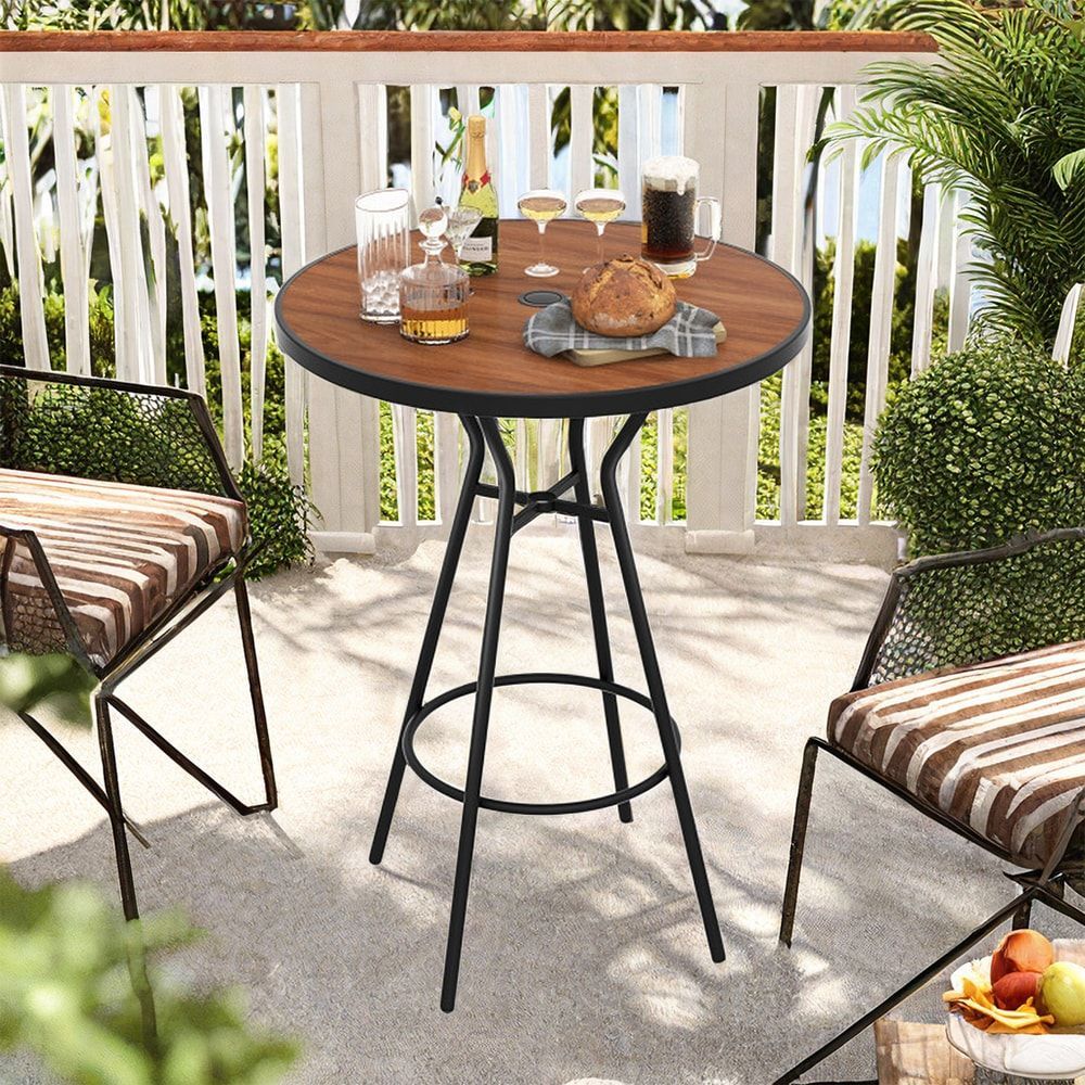 28 Inches Outdoor Bar Table With Wood-Like Tabletop For Backyard Garden_maomaolike.com