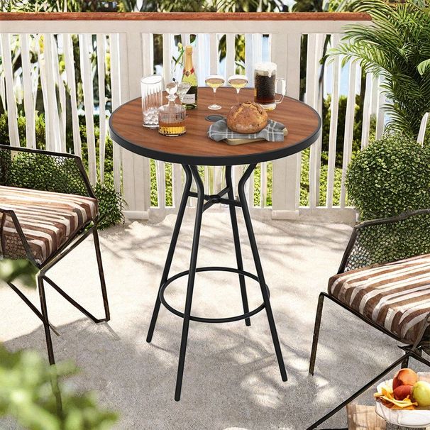 28 Inches Outdoor Bar Table With Wood-Like Tabletop For Backyard Garden_maomaolike.com