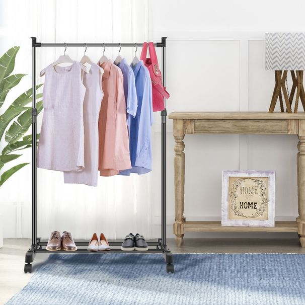 15kg/33lbs Garment Racks 3.12ft-4.80ft Height Adjustable Clothes Stand Foldable Clothes Hanger W/ Wheels Storage Shelf For Dormitory Home_maomaolike.com