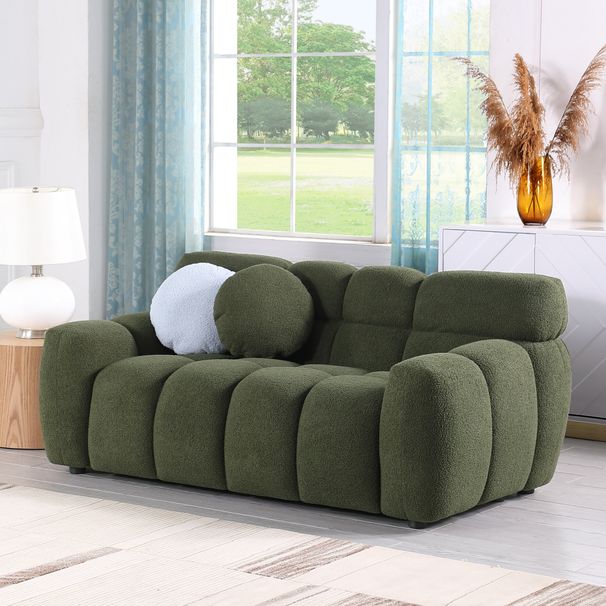 64.96 Length ,35.83inch Deepth ,human Body Structure For USA People, Marshmallow Sofa,boucle Sofa ,2 Seater, Olive Green BOUCLE_maomaolike.com