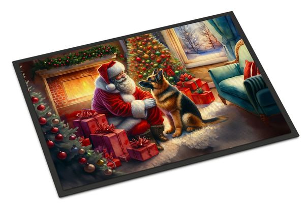 German Shepherd And Santa Claus Doormat Front Door Mat Indoor Outdoor Rugs For Entryway, Non Slip Washable Low Pile, 24H X 36W_maomaolike.com