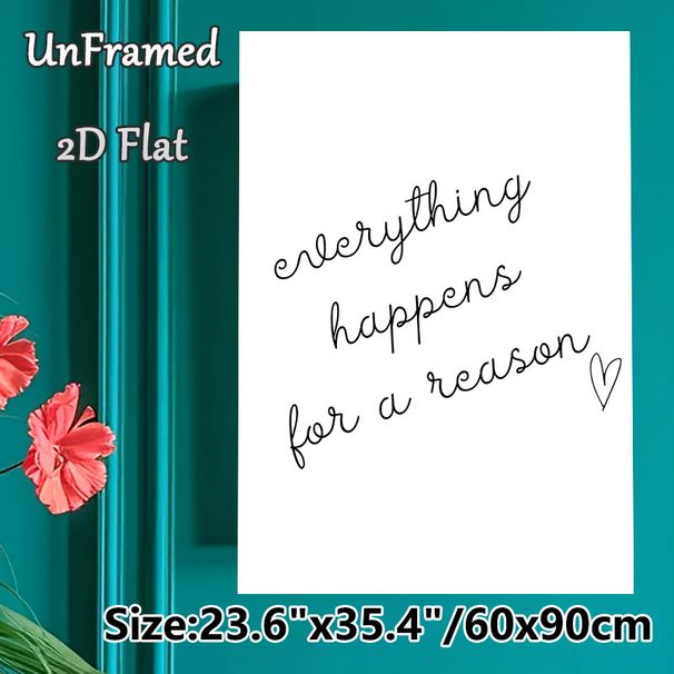"Everything Happens For A Reason" Inspirational Quote Painting Poster, Minimalist Handwritten Line Art Poster, Uplifting Message, Ideal For Living_maomaolike.com