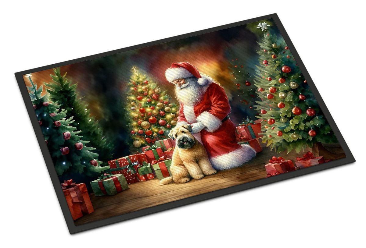 Wheaten Terrier And Santa Claus Doormat Front Door Mat Indoor Outdoor Rugs For Entryway, Non Slip Washable Low Pile, 24H X 36W_maomaolike.com