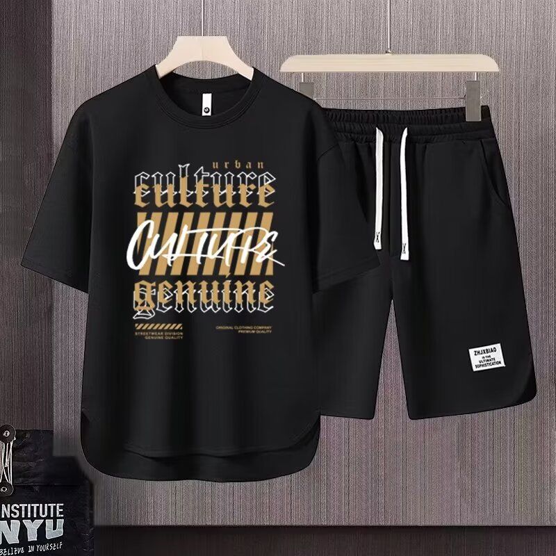 Men's Clothing 2024 Waffle Casual Summer Suit Men's Loose Teen Short sleeved T shirt Shorts Handsome Two piece Suit_maomaolike.com
