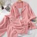 Women's suits fashion spring and summer loose suit collar three-quarter sleeves jacket nine-point wide-leg pants suspenders three-piece suit_maomaolike.com