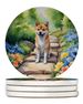 Shiba Inu Spring Path Large Sandstone Coasters Pack Of 4 Absorbent Round Coasters Decor Gifts For Men Or Women, 4 In, Multicolor_maomaolike.com