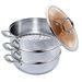 SOGA 3 Tier 32cm Heavy Duty Stainless Steel Food Steamer Vegetable Pot Stackable Pan Insert With Glass Lid_maomaolike.com
