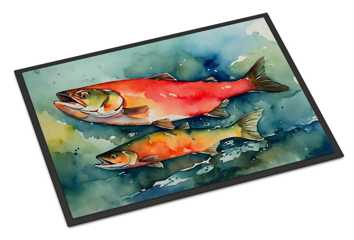 Salmon Doormat Front Door Mat Indoor Outdoor Rugs For Entryway, Non Slip Washable Low Pile, 24H X 36W_maomaolike.com