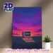 Retro Computer Pixel Art Painting Poster, Vibrant Sunset Sky Pixelated Nostalgic Scene Poster, Unique Nostalgic Vibe Ideal For Home Office, Bedroom_maomaolike.com