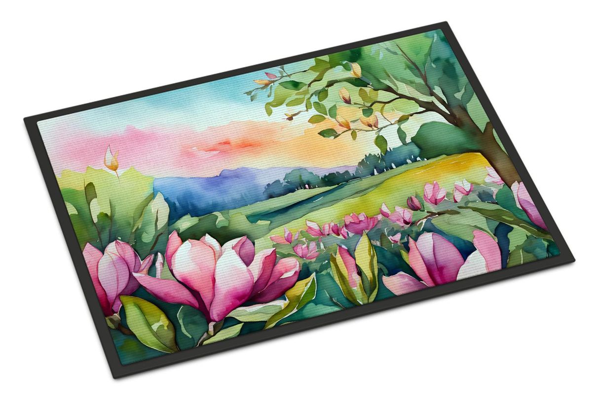 Louisiana Magnolias In Watercolor Doormat Front Door Mat Indoor Outdoor Rugs For Entryway, Non Slip Washable Low Pile, 24H X 36W_maomaolike.com
