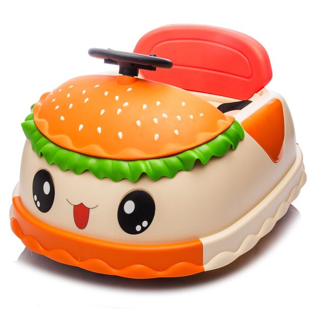 12V Kids Ride On Electric Bumper Car W Parents Control,Cute&Realistic Hamburger Design,360 Degree Rotation,Storing Space,Bluetooth,Music,USB,Silent Wheel,LED Lights,Power Display,Anti-rollover For 2-5_maomaolike.com