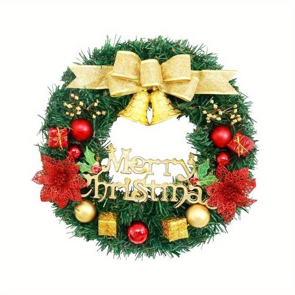 Christmas Wreath Reef For Front Door Window 24 Inch Pine Artificial Garland With Bowknot, Bells, Deer, Red Berries, Flower Gifts For Christmas Party Decor_maomaolike.com