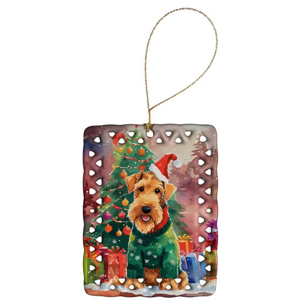 Airedale Terrier Christmas Porcelain Ornament Christmas Tree Hanging Decorations For Home Christmas Holiday, Rectangle, Gift, Multicolor_maomaolike.com
