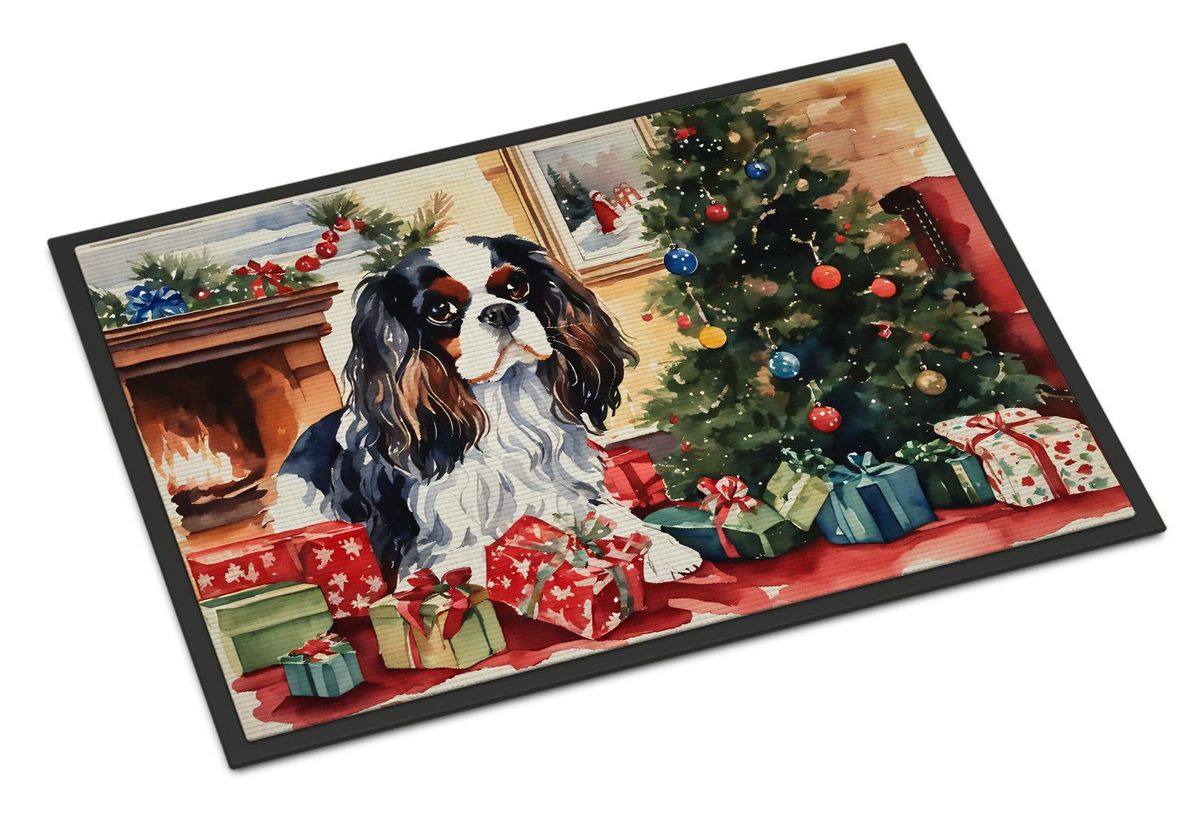 Cavalier Spaniel Cozy Christmas Doormat Front Door Mat Indoor Outdoor Rugs For Entryway, Non Slip Washable Low Pile, 24H X 36W_maomaolike.com