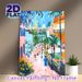 Tropical Town Street Painting Poster, Vibrant Brushstroke Style Poster, Lively Colorful Town Scene With Palm Trees And Pedestrians, Brings Warm_maomaolike.com
