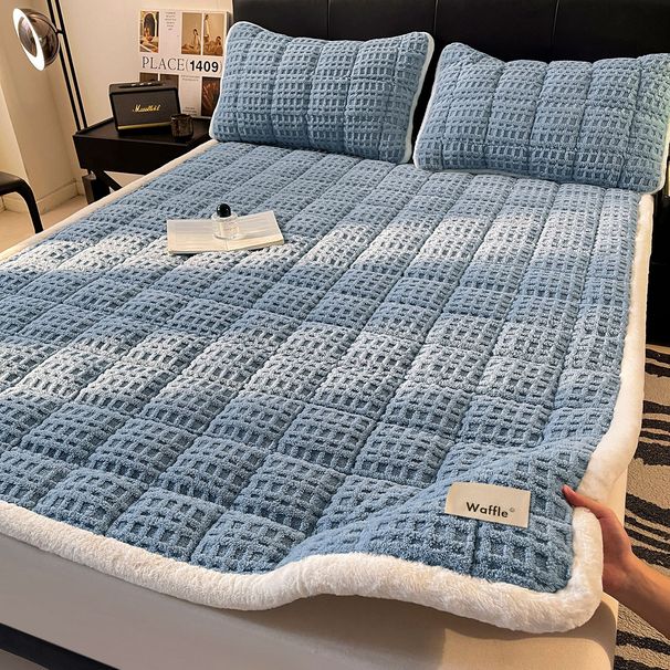 Waffle Winter Tatami Mat Bed Protector Dormitory Student Single Coral Milk Flannel Soft Mattress Pad Thin_maomaolike.com