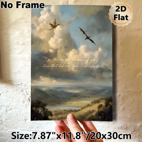 Dragon & Scenic Landscape Painting Poster, Dreamy Atmospheric Oil-painting Style Poster, With Inspiring Motivational Quote And Soaring Dragons Over_maomaolike.com