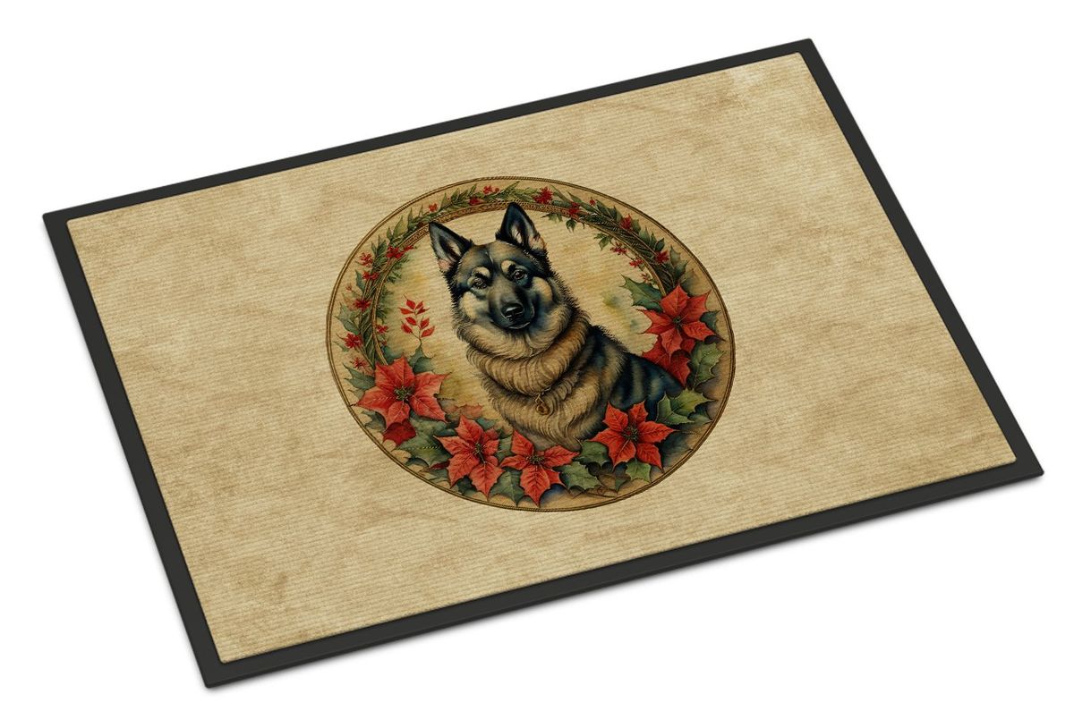 Norwegian Elkhound Christmas Flowers Doormat Front Door Mat Indoor Outdoor Rugs For Entryway, Non Slip Washable Low Pile, 24H X 36W_maomaolike.com