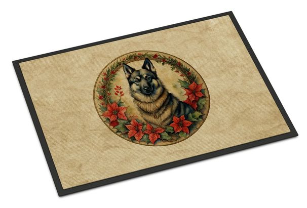 Norwegian Elkhound Christmas Flowers Doormat Front Door Mat Indoor Outdoor Rugs For Entryway, Non Slip Washable Low Pile, 24H X 36W_maomaolike.com