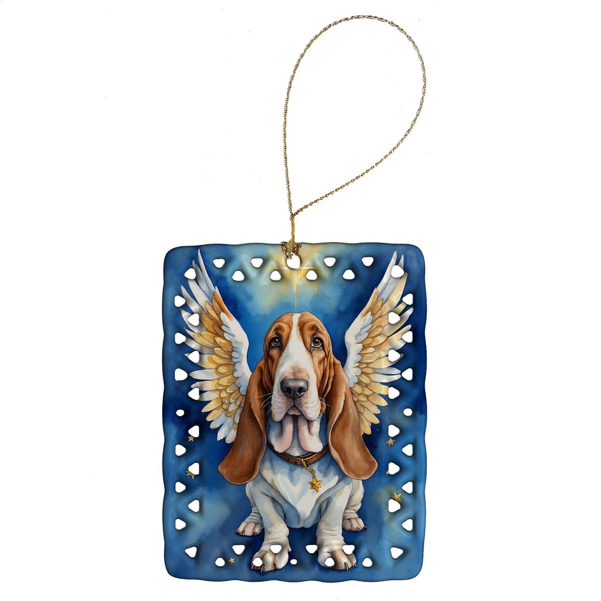Basset Hound My Angel Porcelain Ornament Christmas Tree Hanging Decorations For Home Christmas Holiday, Rectangle, Gift, Multicolor_maomaolike.com