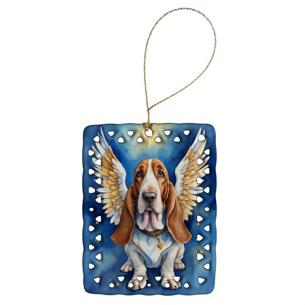 Basset Hound My Angel Porcelain Ornament Christmas Tree Hanging Decorations For Home Christmas Holiday, Rectangle, Gift, Multicolor_maomaolike.com
