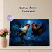 Rooster Fighting Painting Poster, Bold Impasto-style Confronting Roosters Under Moonlight Poster, Striking Artistic Decor Suitable For Living Room_maomaolike.com