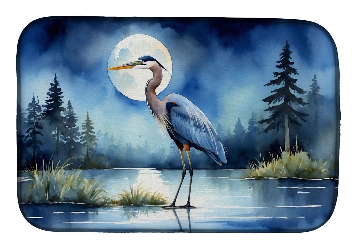 Blue Heron Under The Moonlight Dish Drying Mat Absorbent Dish Drying Mat Pad For Kitchen Counter Dish Drainer Mat For Countertop, 14 X 21", Multicolor_maomaolike.com