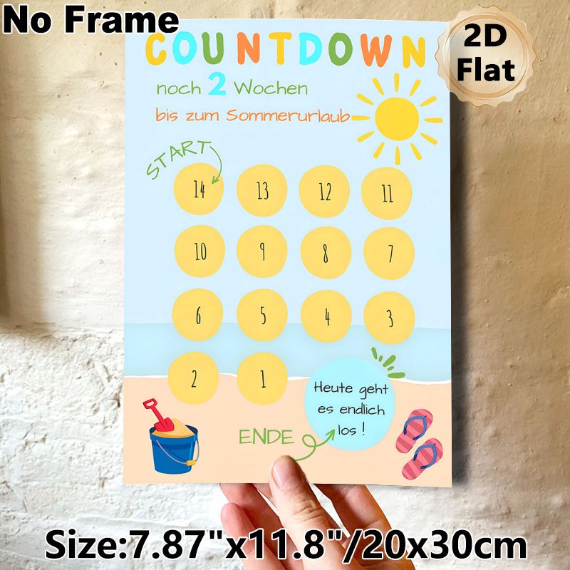 Summer Vacation Countdown Painting Poster, Vibrant Beach-themed Poster, Cheerful 14-day Countdown Chart To Track Days Until Summer Break, Ideal For_maomaolike.com