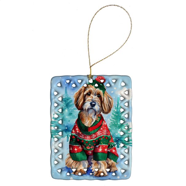 Petit Basset Griffon Vendeen Christmas Porcelain Ornament Christmas Tree Hanging Decorations For Home Christmas Holiday, Rectangle, Gift, Multicolor_maomaolike.com