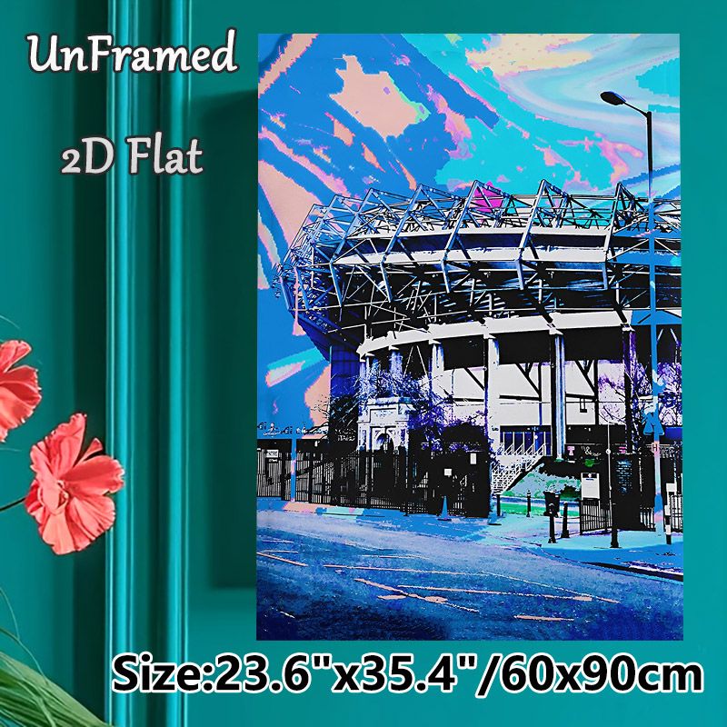 Stadium Themed Painting Poster, Vibrant Pop Art Style Stadium Exterior Poster, Stylized Colorful Sports Venue Decor Ideal For Sports Room, Living Room_maomaolike.com