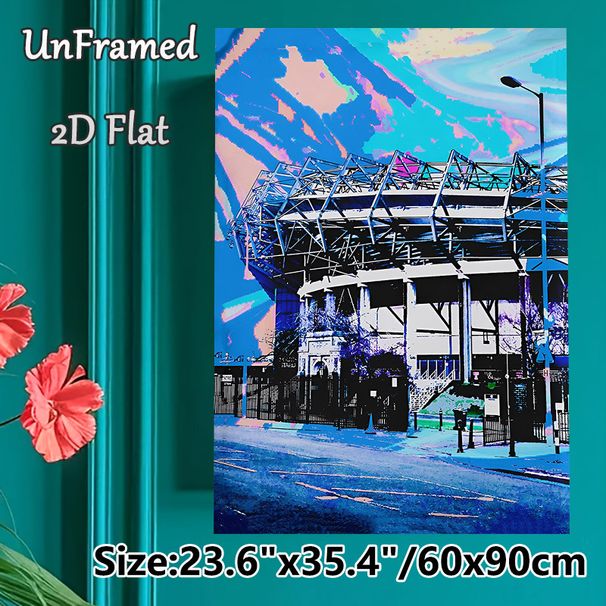 Stadium Themed Painting Poster, Vibrant Pop Art Style Stadium Exterior Poster, Stylized Colorful Sports Venue Decor Ideal For Sports Room, Living Room_maomaolike.com