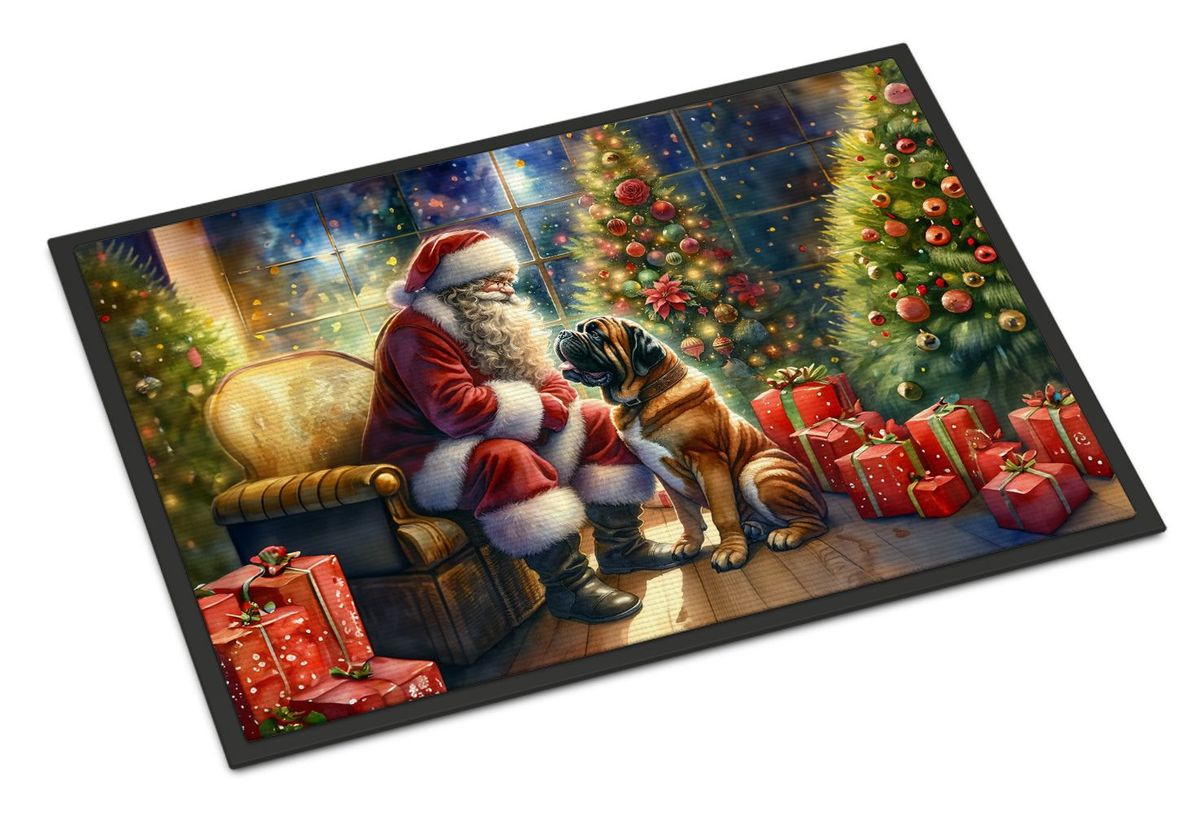 Bullmastiff And Santa Claus Doormat Front Door Mat Indoor Outdoor Rugs For Entryway, Non Slip Washable Low Pile, 24H X 36W_maomaolike.com