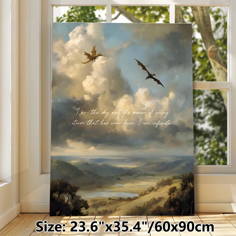 Dragon & Scenic Landscape Painting Poster, Dreamy Atmospheric Oil-painting Style Poster, With Inspiring Motivational Quote And Soaring Dragons Over_maomaolike.com
