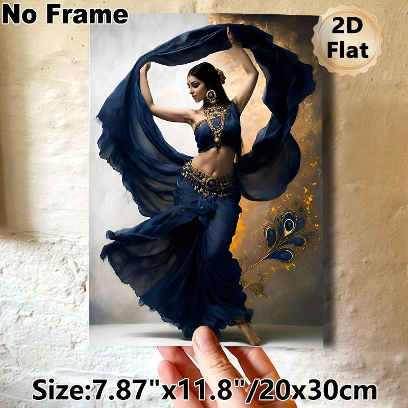 Indian Dancer Painting Poster, Graceful Artistic Traditional Dancer In Deep Blue Flowing Attire Poster, Captivating Cultural Charm Suitable For Living_maomaolike.com